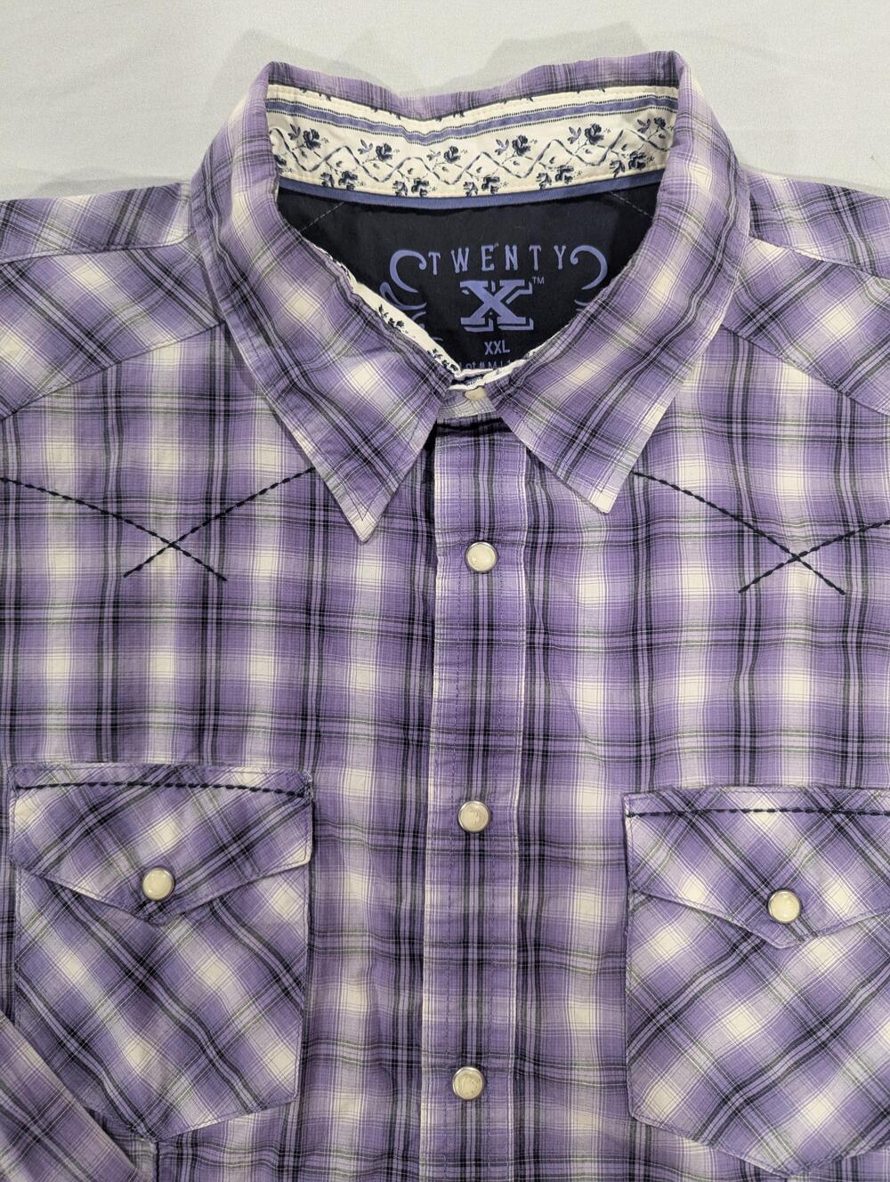 Twenty X Shirt Mens 2XL Purple Plaid Long Sleeve Western Snap Pockets Casual